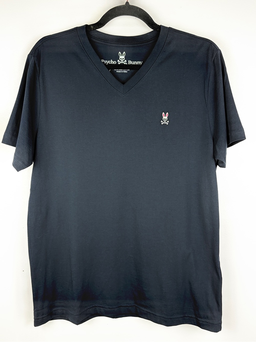Psycho Bunny Men’s Navy Pima Cotton V-Neck Logo T-Shirt Size 4